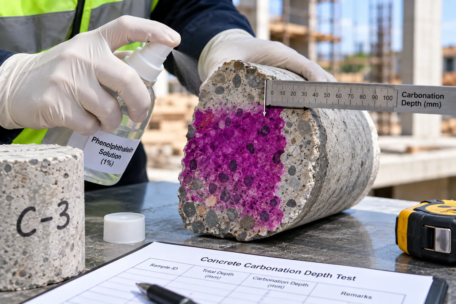 Concrete carbonation depth test